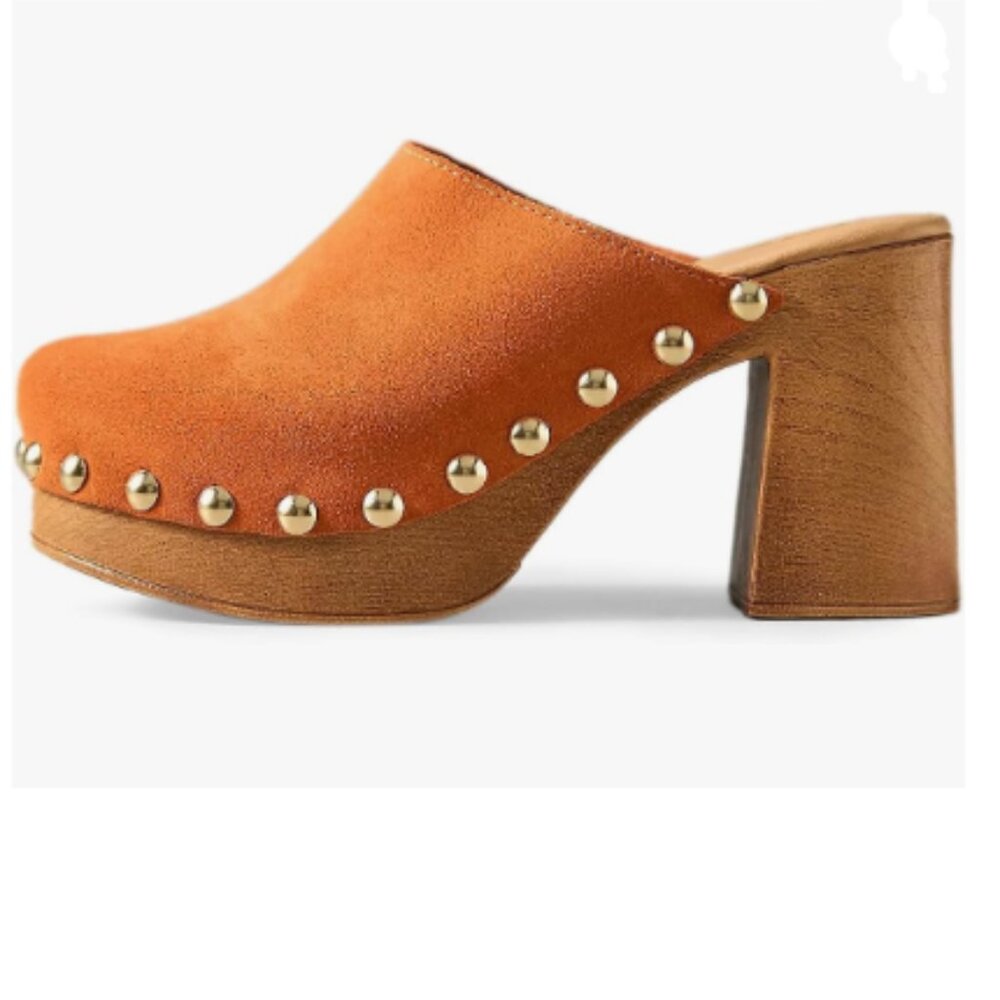 YDN Tan Brown Platform Slip On Clogs Mules Cork High Heel Round Toe Rivet Sandal - Picture 1 of 8